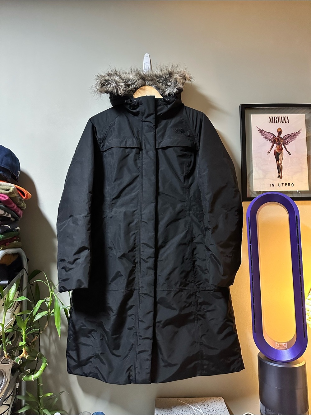 The North Face Black Long Faux Fur Trim Puffer Coat
